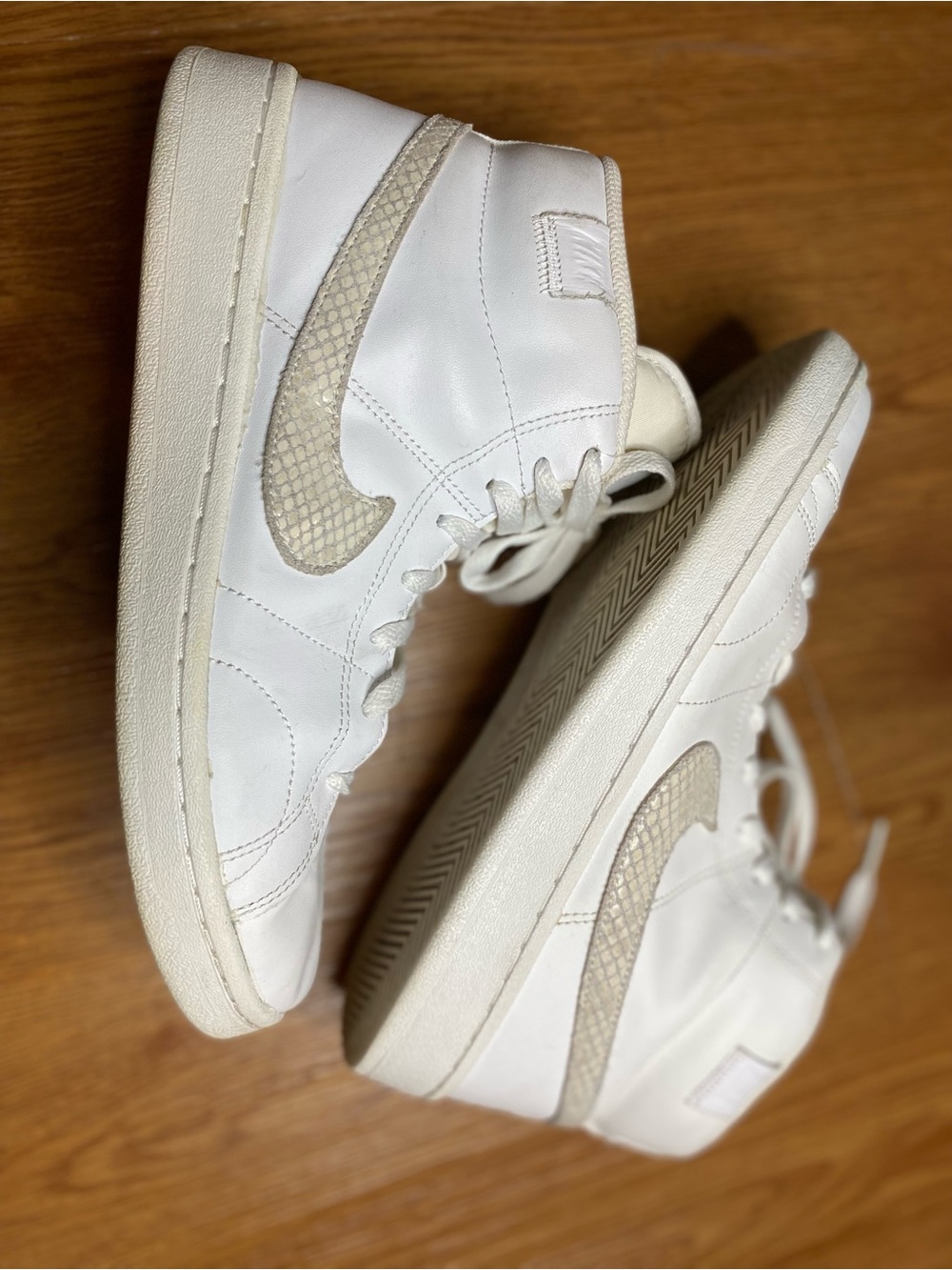 Nike Women's White High-Top Sneakers with Cream Textured Swoosh
